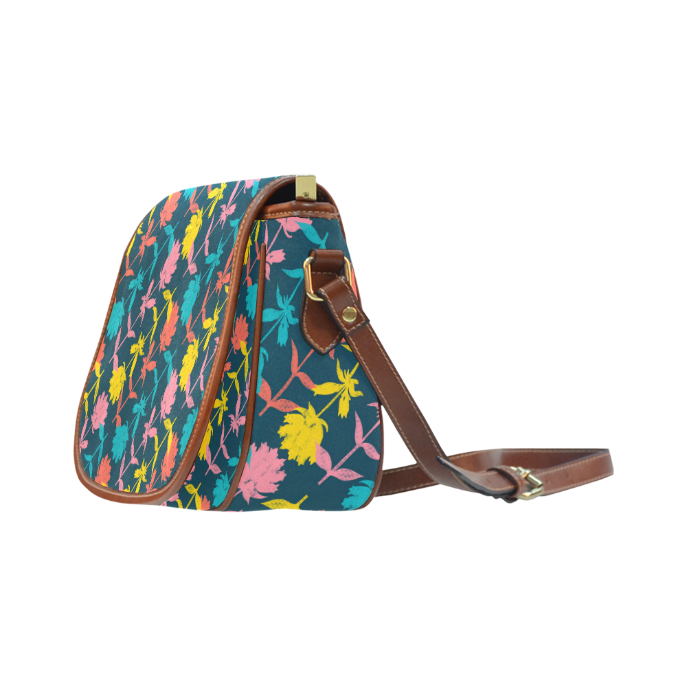 Colorful Floral Pattern Saddle Bag/Small (Model 1649) Full Customization
