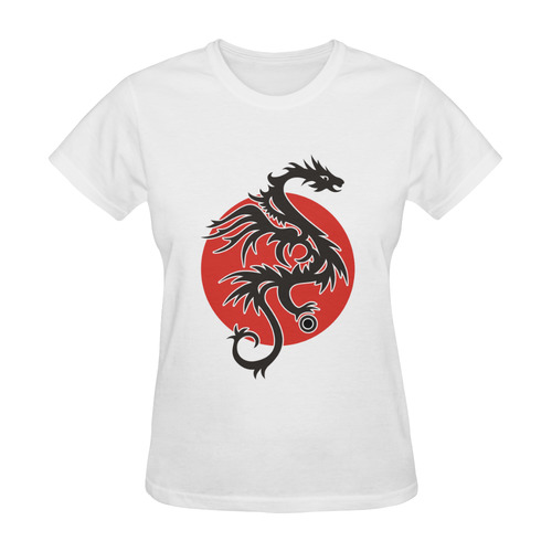 Sun Dragon with Pearl - black Red White Sunny Women's T-shirt (Model T05)
