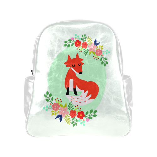 Cute Red Fox With Flowers Multi-Pockets Backpack (Model 1636)