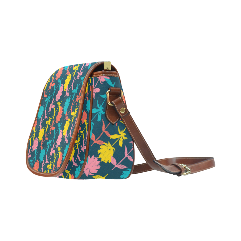 Colorful Floral Pattern Saddle Bag/Large (Model 1649)