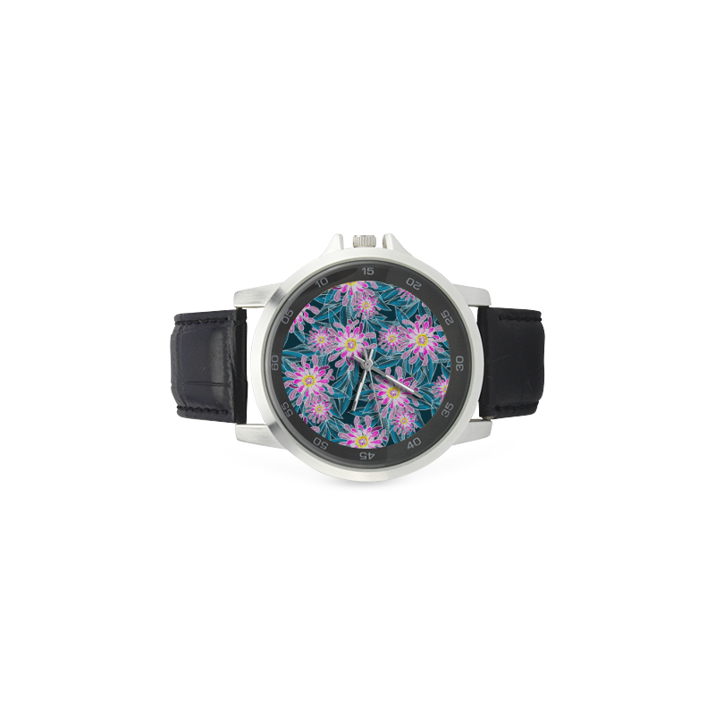 Whimsical Garden Unisex Stainless Steel Leather Strap Watch(Model 202)