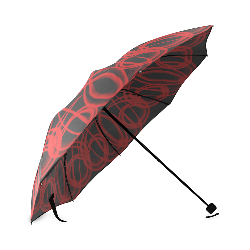 red mandala black umbrella Foldable Umbrella (Model U01)