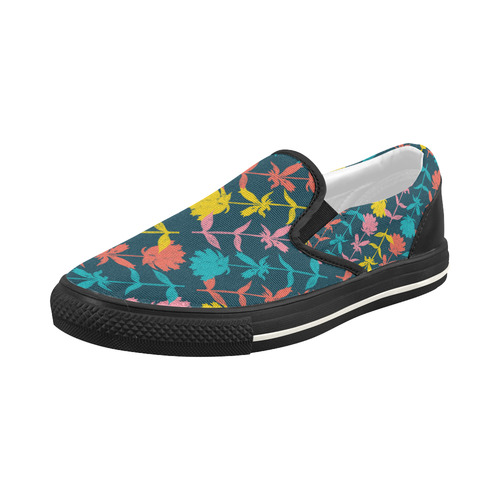 Colorful Floral Pattern Women's Slip-on Canvas Shoes (Model 019)