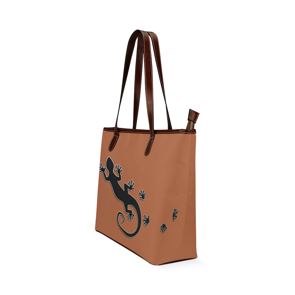 RUNNING GECKO with footsteps black Shoulder Tote Bag (Model 1646)