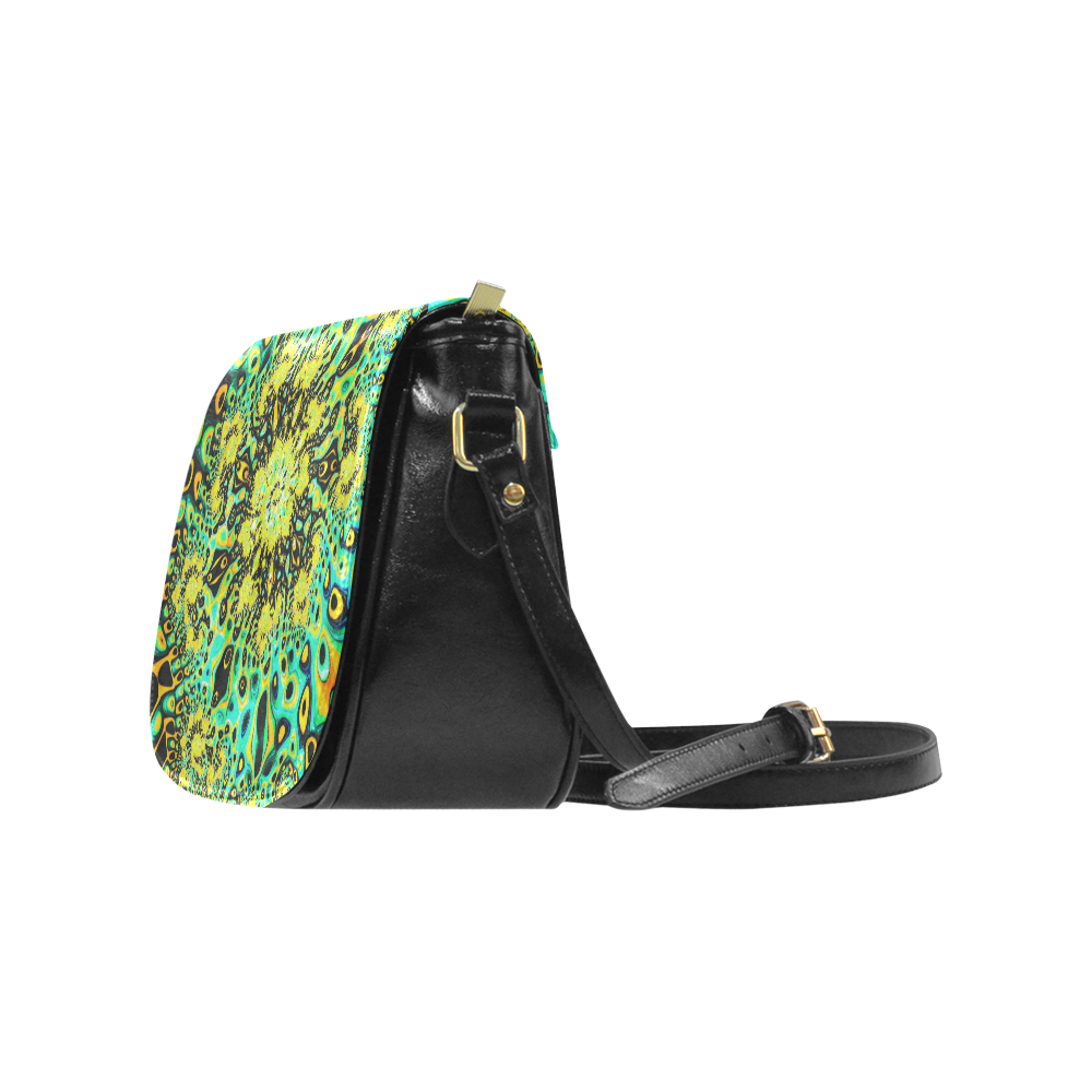 Gold Peacock Psychedelic Fractal Art Classic Saddle Bag/Small (Model 1648)