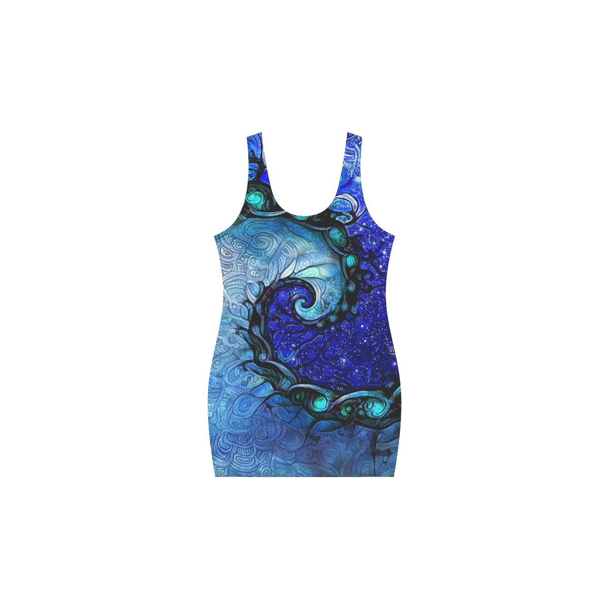 Scorpio Spiral Vest Dress -- Nocturne of Scorpio Fractal Astrology Medea Vest Dress (Model D06)