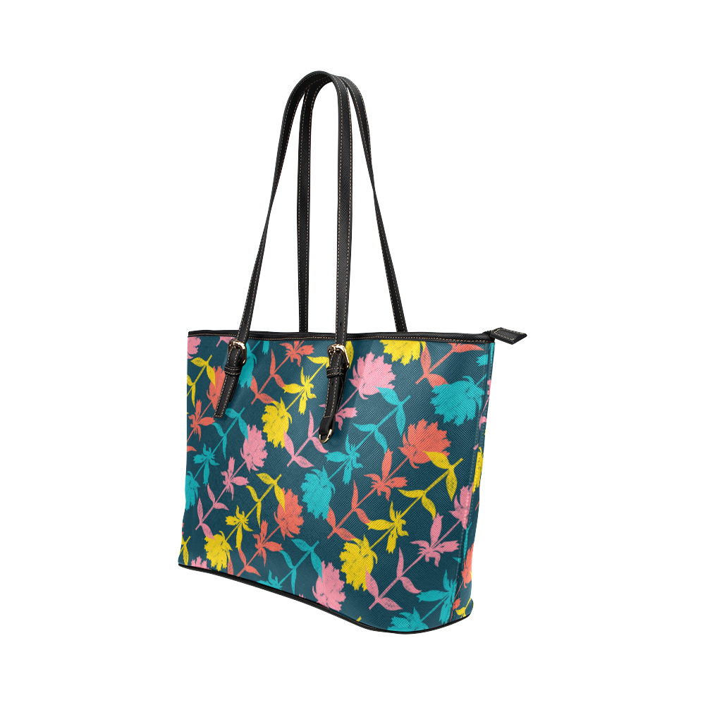 Colorful Floral Pattern Leather Tote Bag/Small (Model 1651)