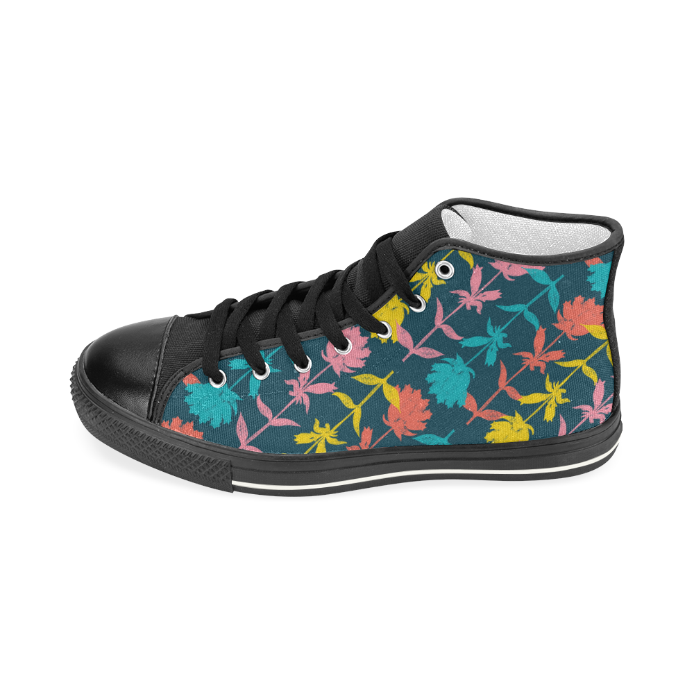 Colorful Floral Pattern Women's Classic High Top Canvas Shoes (Model 017)