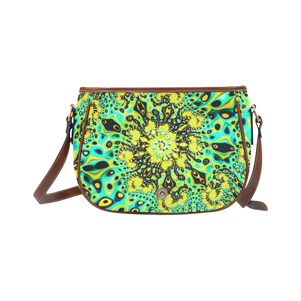 Gold Peacock Psychedelic Fractal Art Saddle Bag/Small (Model 1649) Full Customization