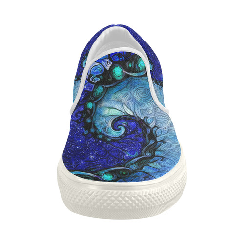 White Canvas Slip-Ons for Women -- Nocturne of Scorpio Fractal Astrology Women's Slip-on Canvas Shoes (Model 019)