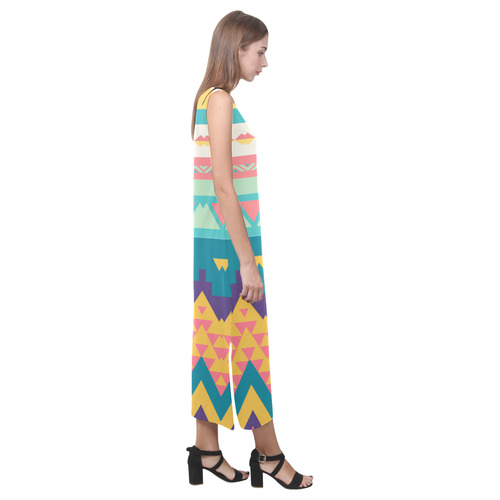 Pastel tribal design Phaedra Sleeveless Open Fork Long Dress (Model D08)