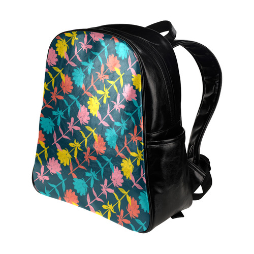 Colorful Floral Pattern Multi-Pockets Backpack (Model 1636)