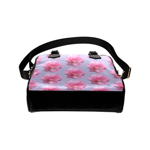 Pink Roses Pattern on Blue Shoulder Handbag (Model 1634)