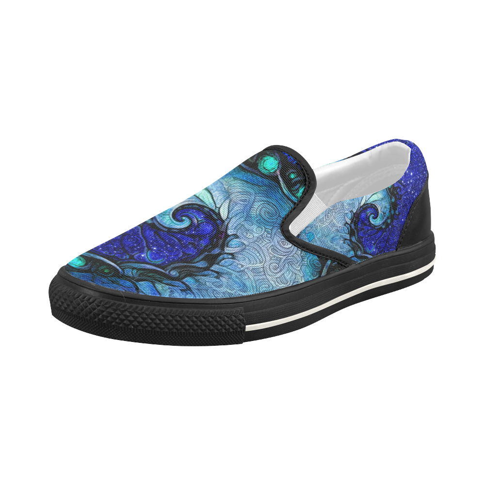 Black Canvas Slip-Ons for Women -- Nocturne of Scorpio Fractal Astrology Women's Slip-on Canvas Shoes (Model 019)