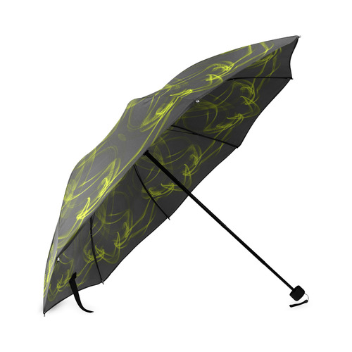 yellow swirl black umbrella Foldable Umbrella (Model U01)