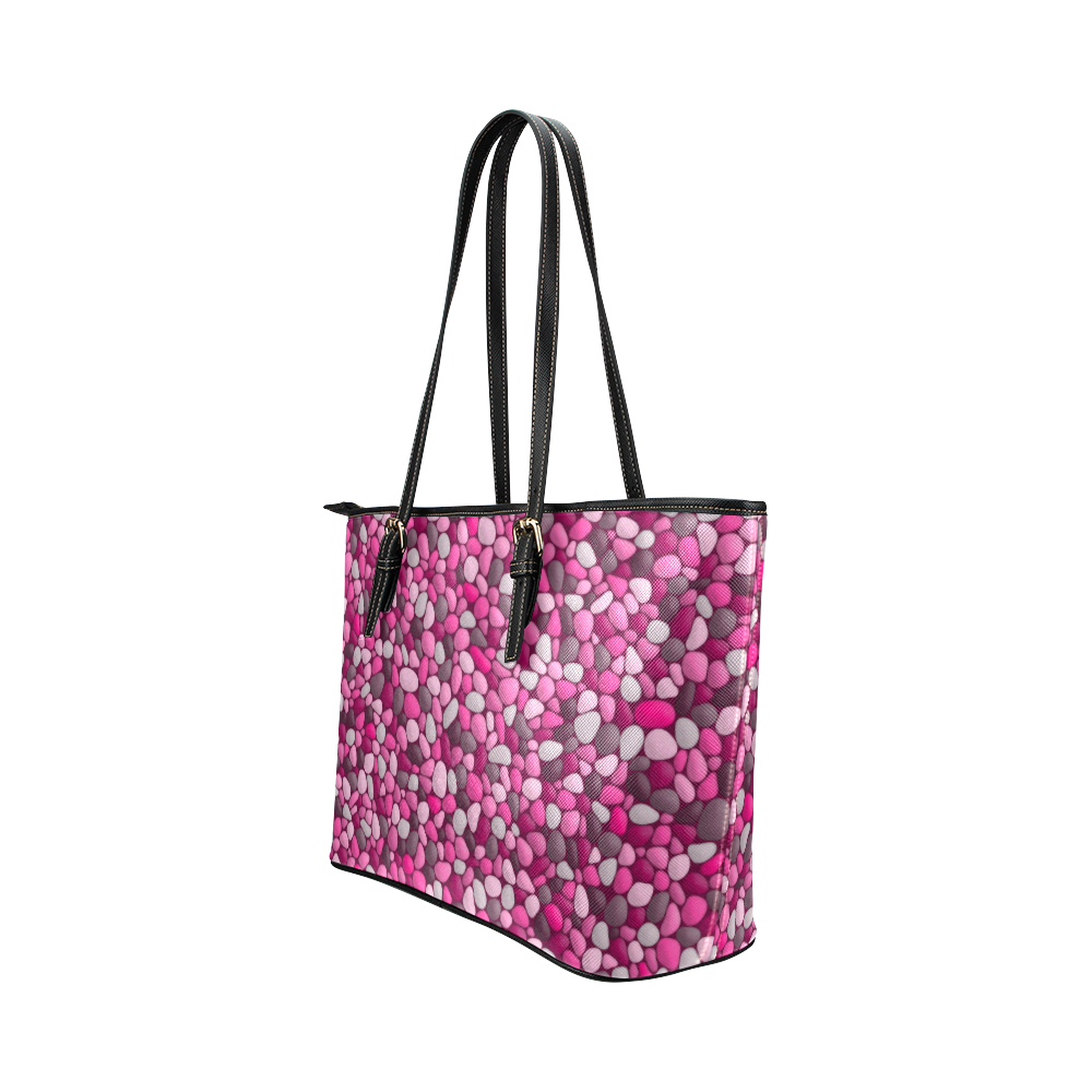 Pink Abstract Pebbles Mosaic by ArtformDesigns Leather Tote Bag/Large (Model 1651)
