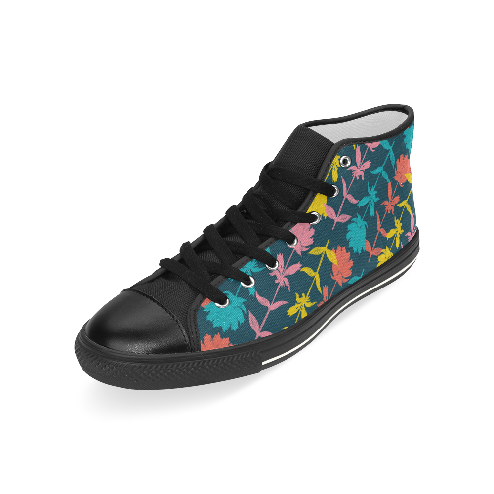 Colorful Floral Pattern Men’s Classic High Top Canvas Shoes (Model 017)