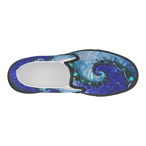 Black Canvas Slip-Ons for Women -- Nocturne of Scorpio Fractal Astrology Women's Slip-on Canvas Shoes (Model 019)