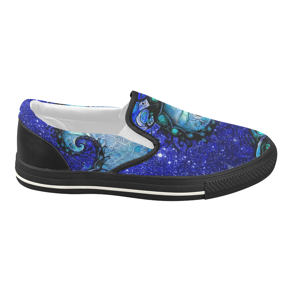 Black Canvas Slip-Ons for Women -- Nocturne of Scorpio Fractal Astrology Women's Slip-on Canvas Shoes (Model 019)