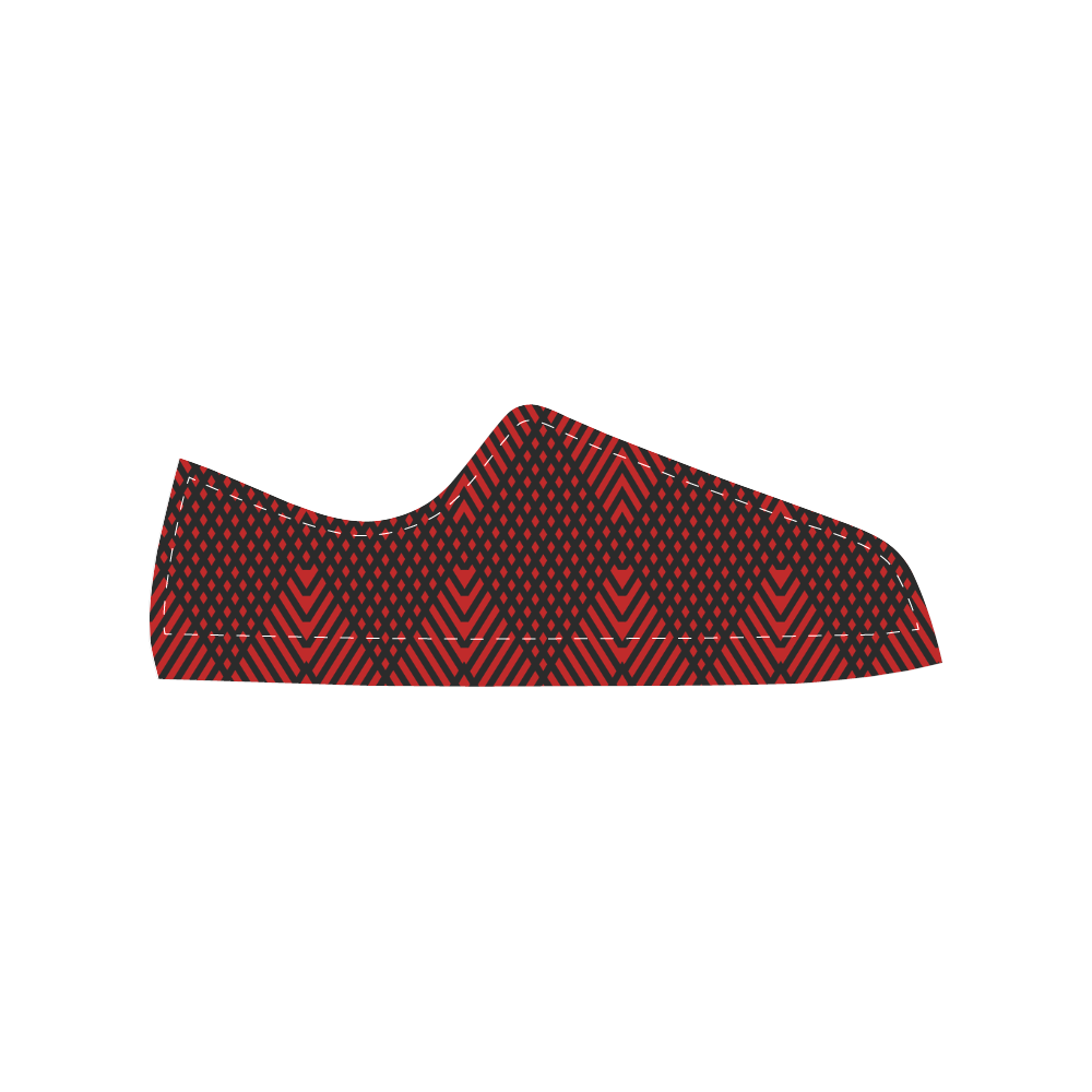 Red and black geometric  pattern,  with rombs. Women's Classic Canvas Shoes (Model 018)
