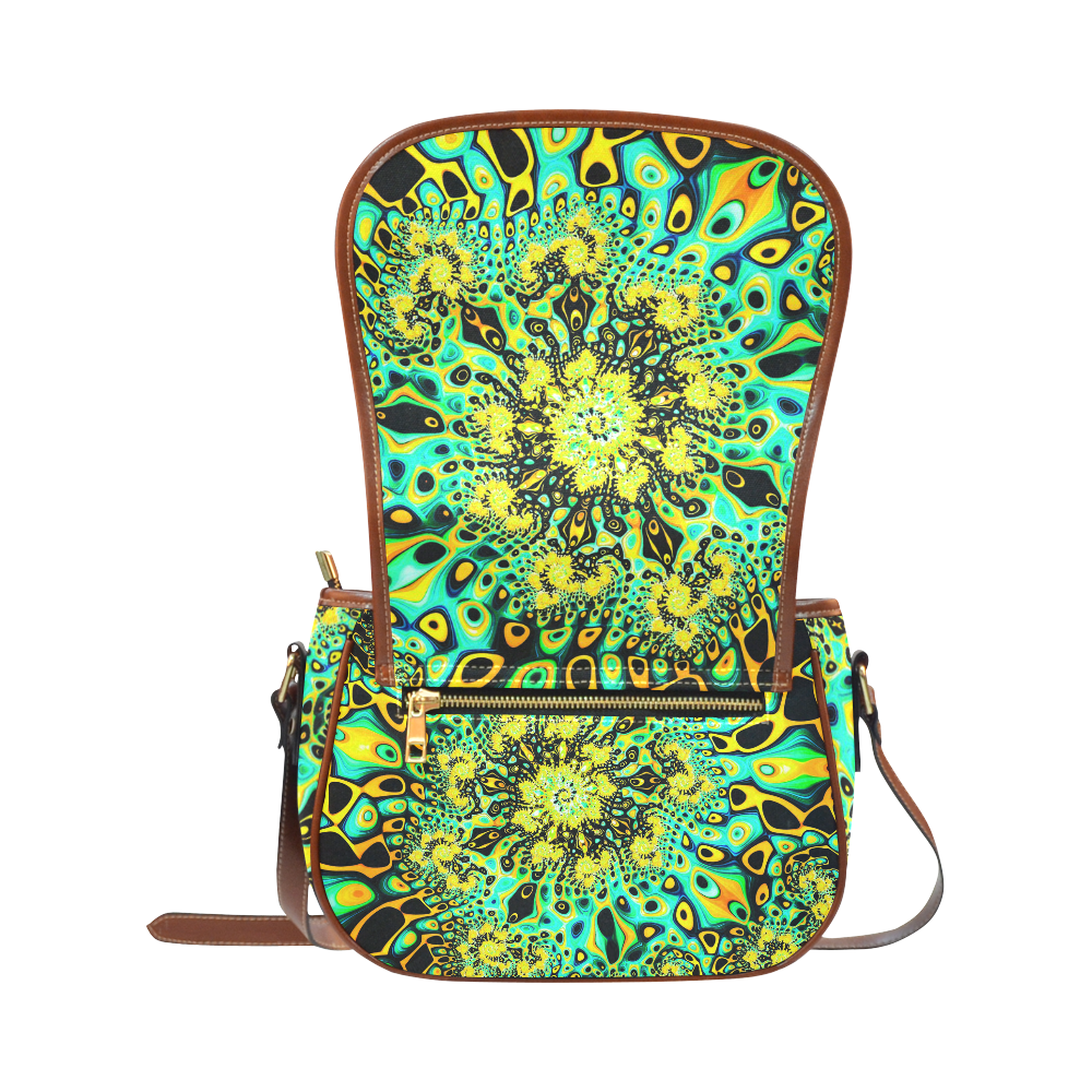 Gold Peacock Psychedelic Fractal Art Saddle Bag/Small (Model 1649) Full Customization