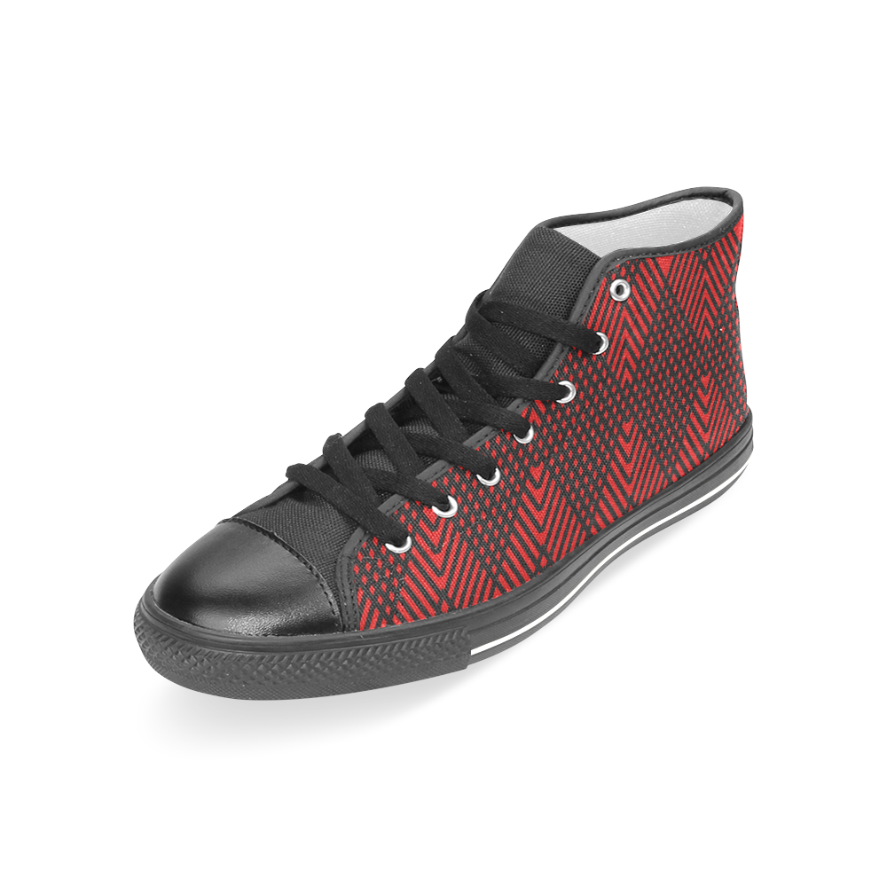Red and black geometric  pattern,  with rombs. Women's Classic High Top Canvas Shoes (Model 017)
