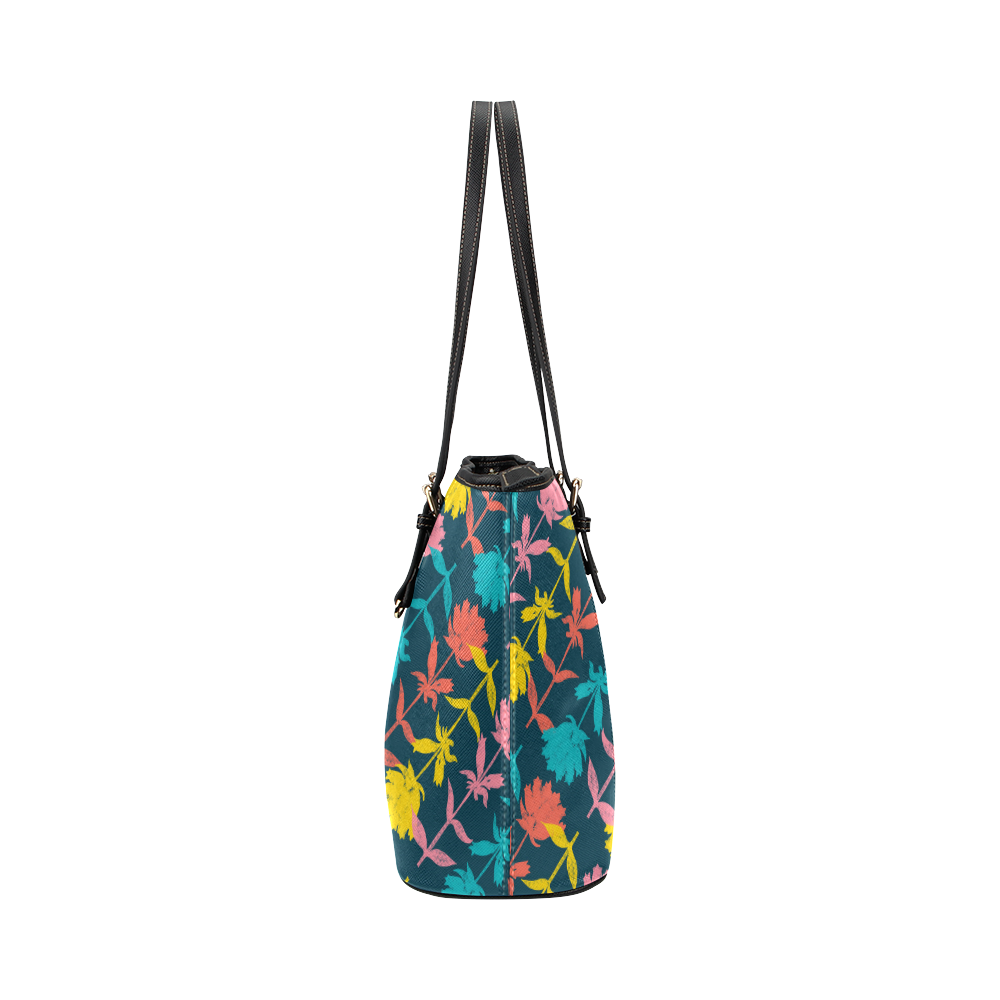 Colorful Floral Pattern Leather Tote Bag/Small (Model 1651)