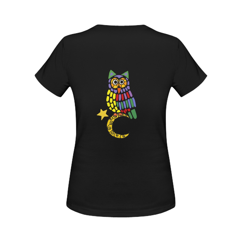 Funny Owl on Moon Art Women's Classic T-Shirt (Model T17）