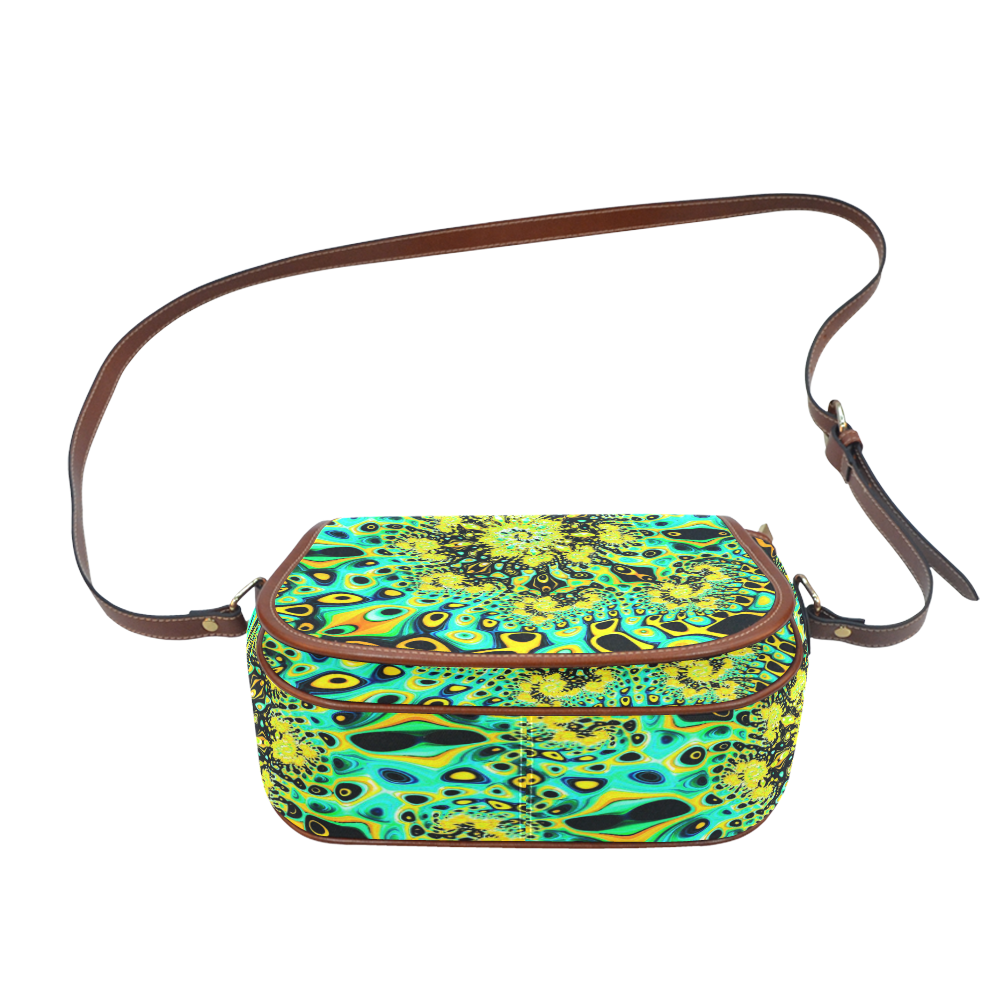 Gold Peacock Psychedelic Fractal Art Saddle Bag/Small (Model 1649) Full Customization