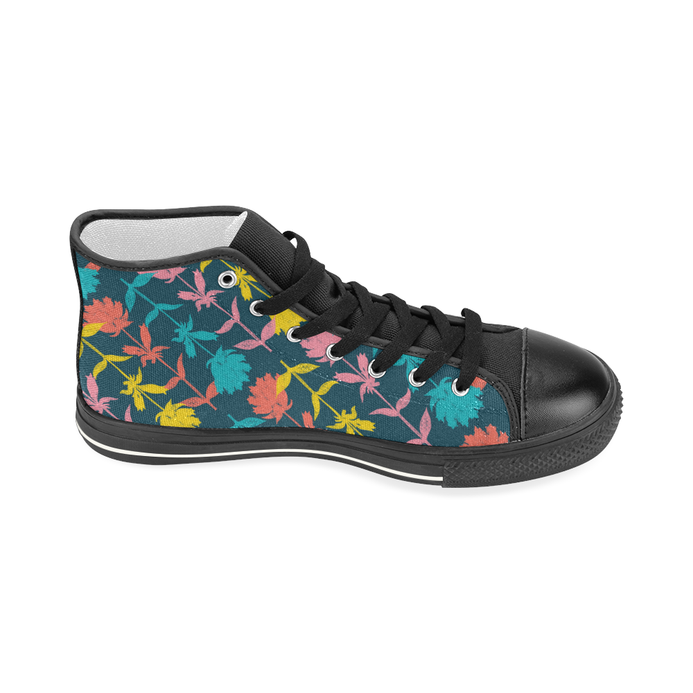 Colorful Floral Pattern Women's Classic High Top Canvas Shoes (Model 017)
