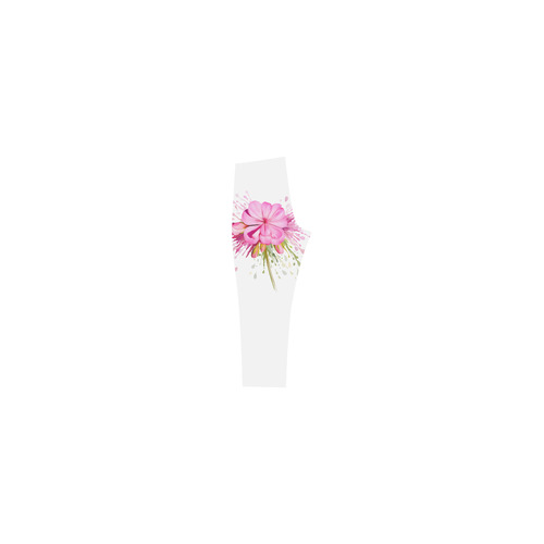 Pink flower color splash, watercolor Capri Legging (Model L02)