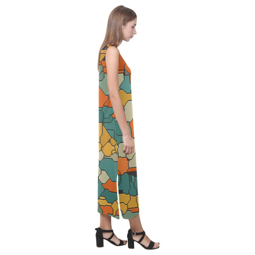 Textured retro shapes Phaedra Sleeveless Open Fork Long Dress (Model D08)