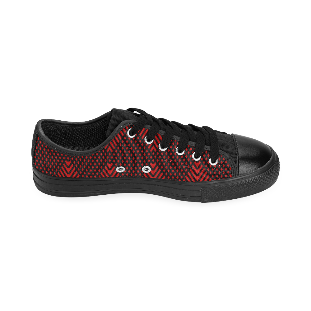 Red and black geometric  pattern,  with rombs. Men's Classic Canvas Shoes (Model 018)