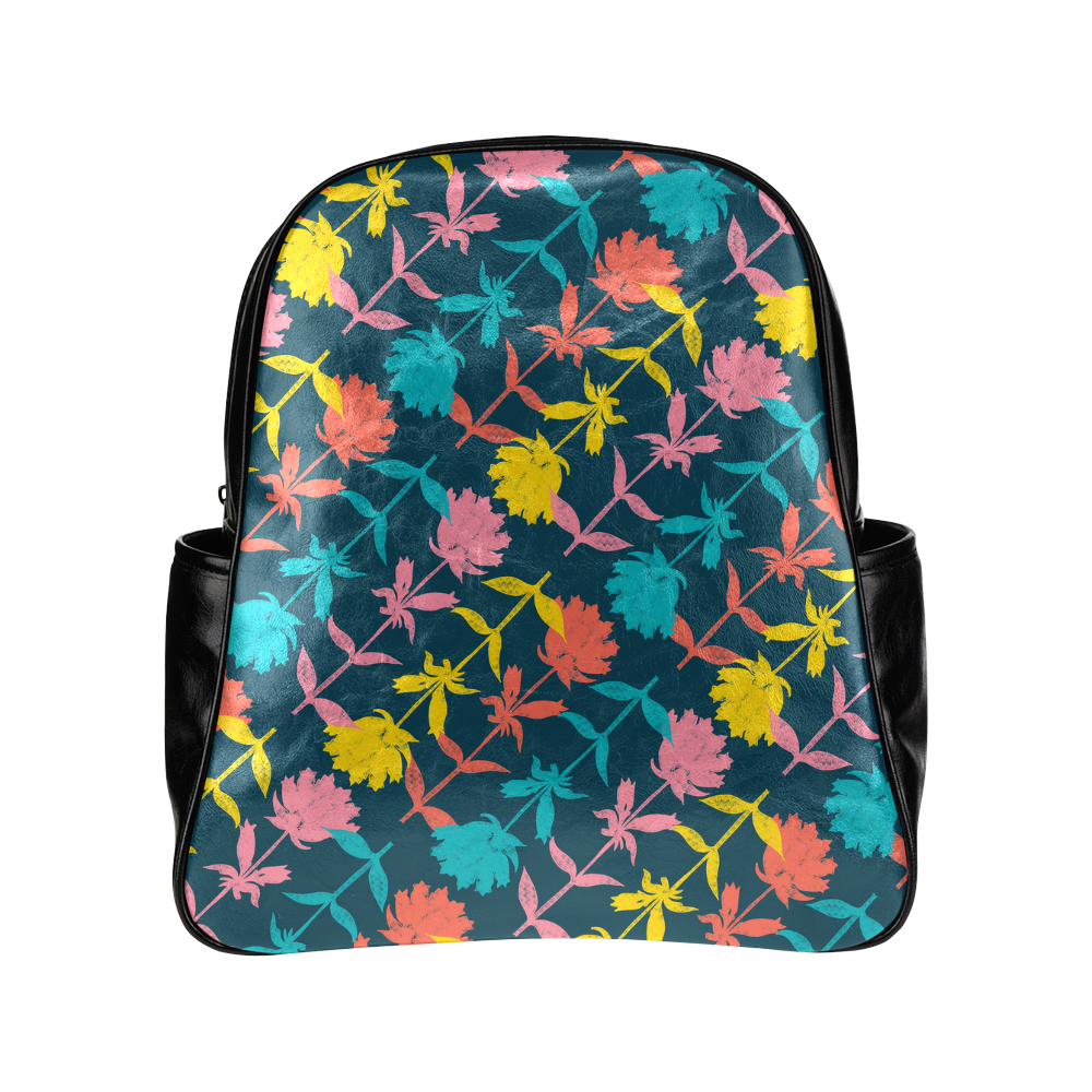 Colorful Floral Pattern Multi-Pockets Backpack (Model 1636) | ID: D712045