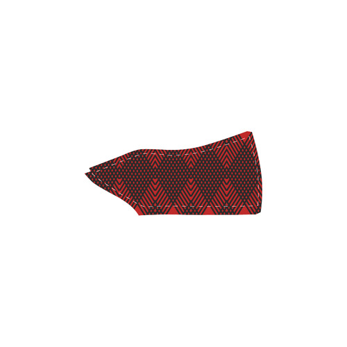 Red and black geometric  pattern,  with rombs. Women's Slip-on Canvas Shoes (Model 019)