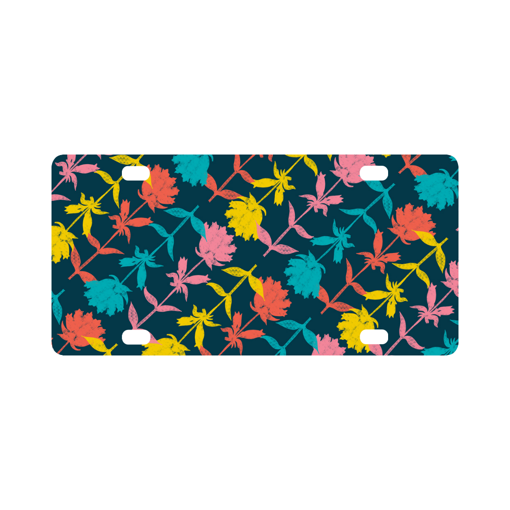 Colorful Floral Pattern Classic License Plate