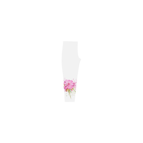 Pink flower color splash, watercolor Capri Legging (Model L02)