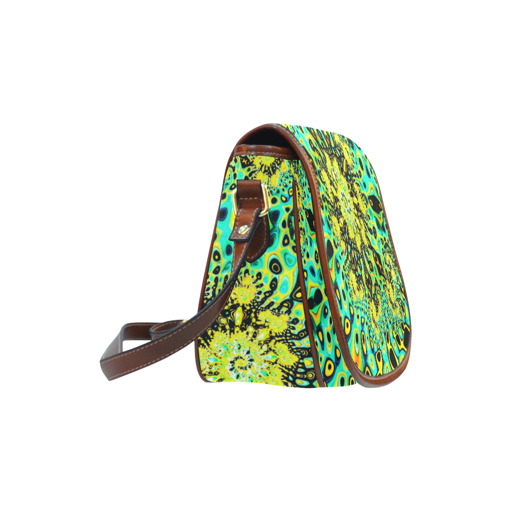 Gold Peacock Psychedelic Fractal Art Saddle Bag/Small (Model 1649) Full Customization