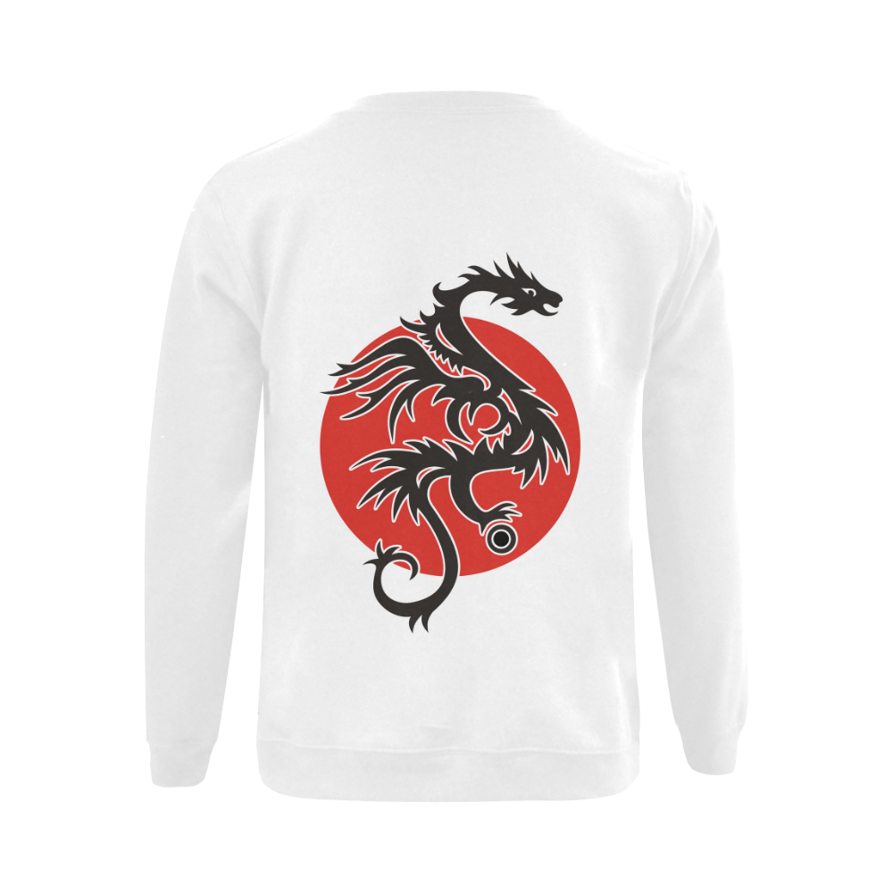 Sun Dragon with Pearl - black Red White Gildan Crewneck Sweatshirt(NEW) (Model H01)