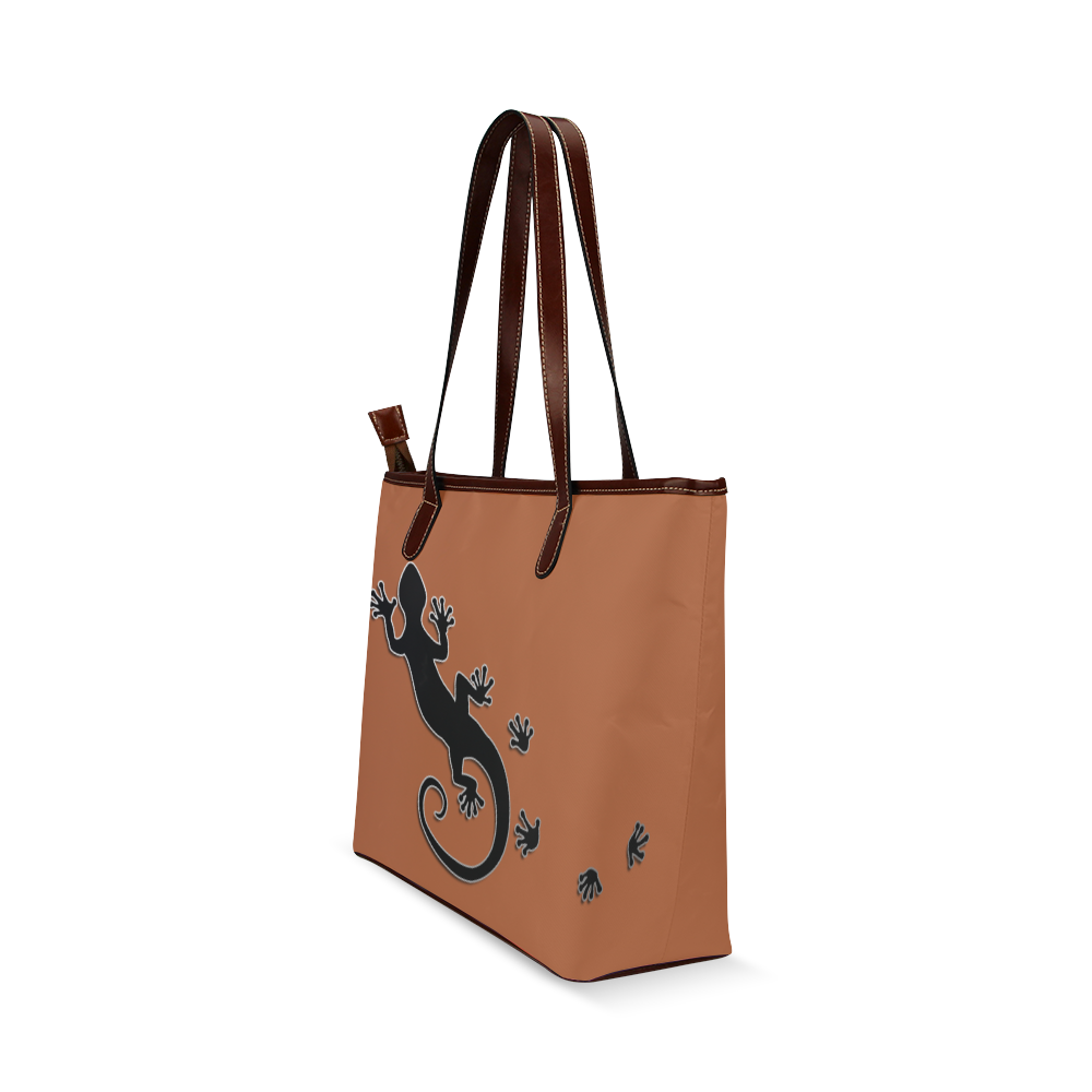 RUNNING GECKO with footsteps black Shoulder Tote Bag (Model 1646)