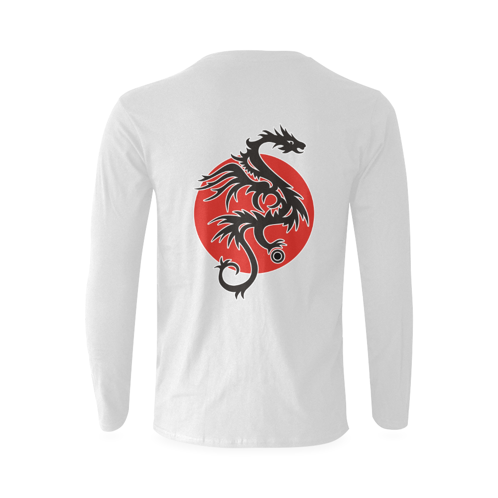 Sun Dragon with Pearl - black Red White Sunny Men's T-shirt (long-sleeve) (Model T08)