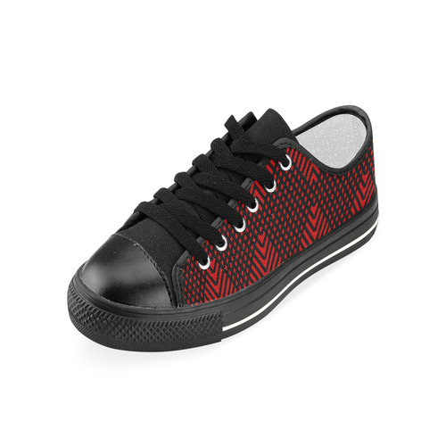 Red and black geometric  pattern,  with rombs. Women's Classic Canvas Shoes (Model 018)