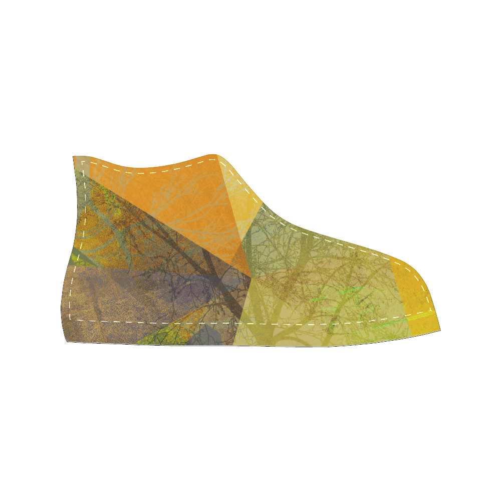 P24-F_Yellow Green Trees and Triangle Design Women's Classic High Top Canvas Shoes (Model 017)