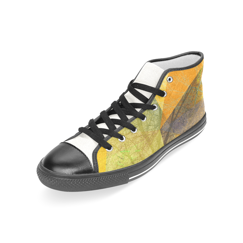 P24-F_Yellow Green Trees and Triangle Design Women's Classic High Top Canvas Shoes (Model 017)