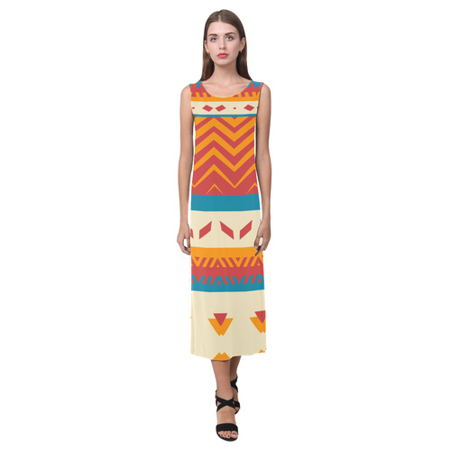 Tribal shapes Phaedra Sleeveless Open Fork Long Dress (Model D08)