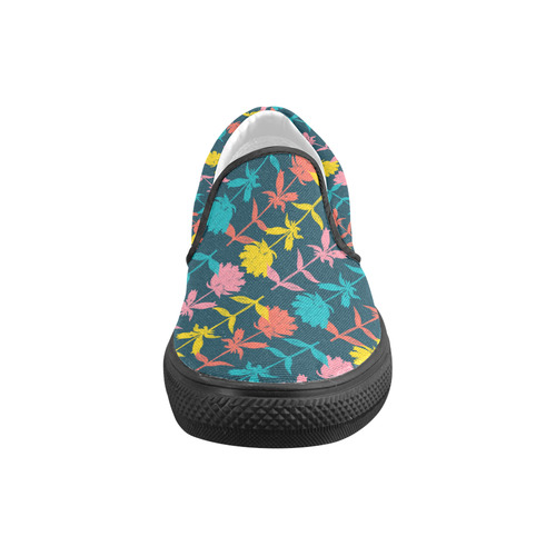 Colorful Floral Pattern Men's Slip-on Canvas Shoes (Model 019)