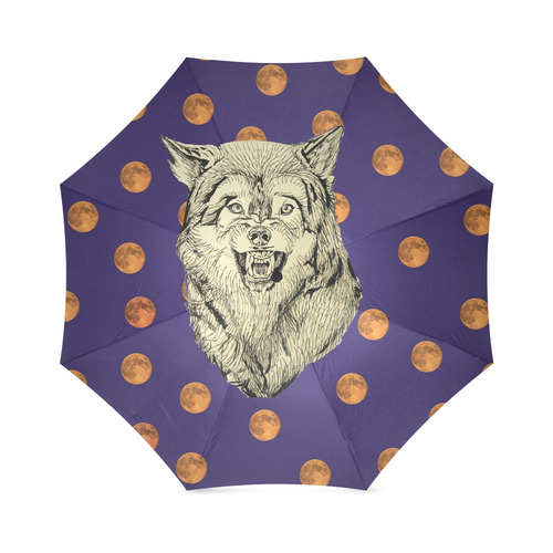 Wolf and moon umbrella Foldable Umbrella (Model U01)
