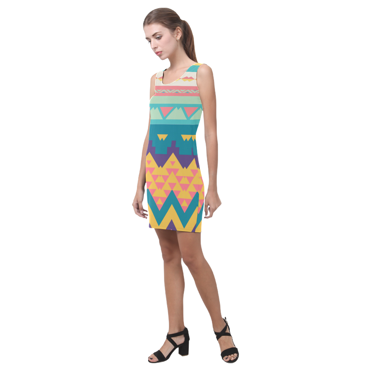 Pastel tribal design Medea Vest Dress (Model D06)