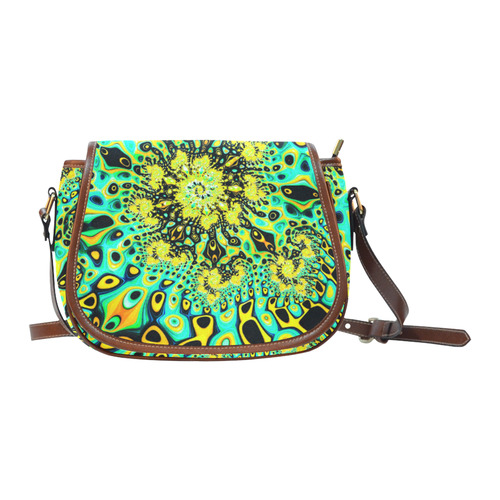 Gold Peacock Psychedelic Fractal Art Saddle Bag/Small (Model 1649) Full Customization