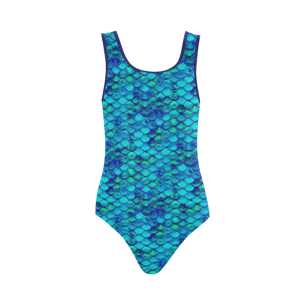 Green Mermaid Skin Pattern Vest One Piece Swimsuit (Model S04)